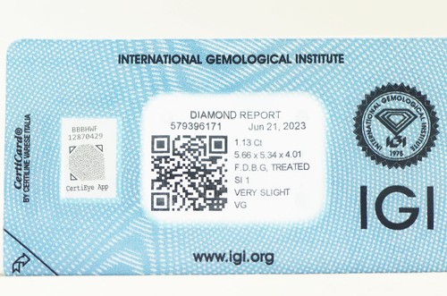 Cushion Shape Diamond Fancy Green Color SI1 IGI Certified Enhanced 1.13 Carat - Picture 5 of 6