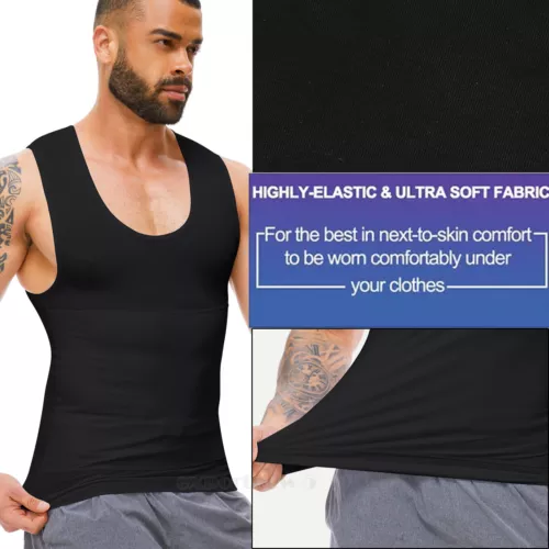 Hombres Camisa de Compresión Control Abdomen Chaleco Apretado Adelgazante Cuerpo Modelador Entrenamiento Grasa - Imagen 11 de 21