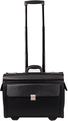 Large Quality Leather Pilot Case Wheeled Laptop Trolley Flight Bag