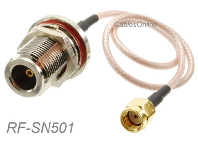 1ft RP-SMA Male to N-Type Bulkhead Female 50-Ohm RG316 Coax Low Loss RF Cable