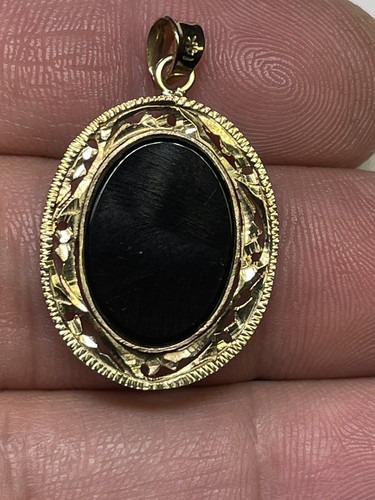 Art Nouveau Style 14K Yellow Gold Hand Chased Floral Pendant with Opal Inlays - Picture 2 of 8