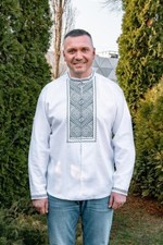 Linen Vyshyvanka, Men's white embroidered shirt, all sizes, Ukrainian embroidery