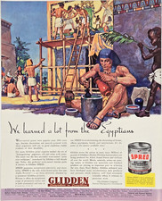 1944 Glidden Spred Paint Print Ad Ancient Egyptian Art Home Decor WWII Era