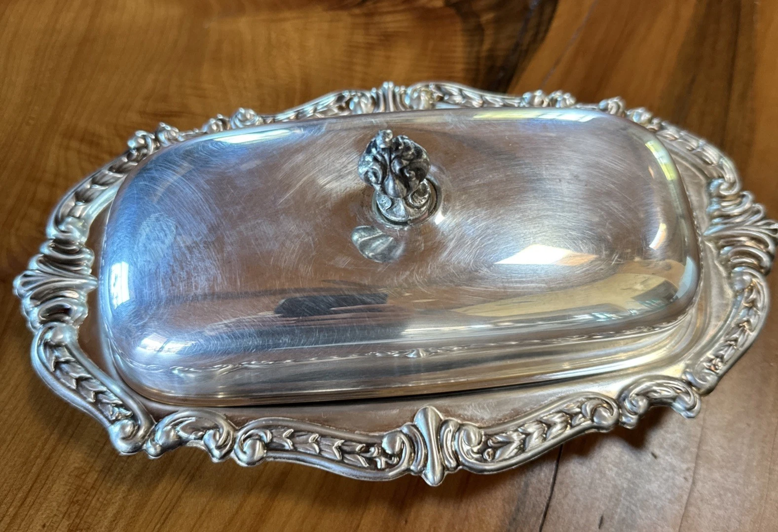 Vintage Silver Plate Covered Butter Dish Glass Insert Ornate Victorian Style