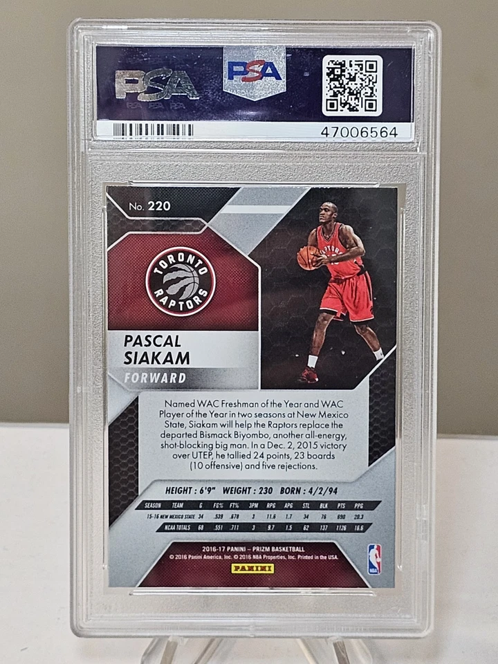 2016 17 Panini Prizm Pascal Siakam Rookie Card PSA 9 MINT #220 - Image 2 of 4
