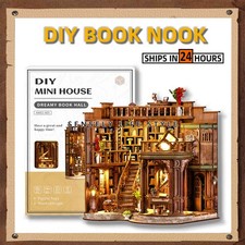 Luxury DIY Miniature Book Hall Book Nook Kit for Adults with Led Light Wooden