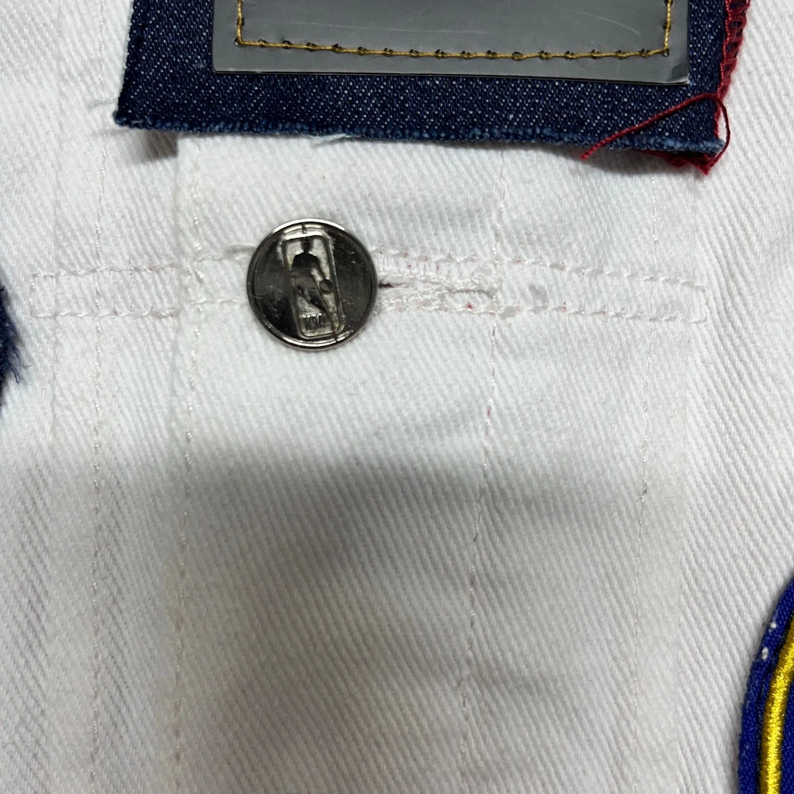 Heritage America UNK NBA Denim Vest Mens M White Distressed All Over Patches NWT - product detail image 9