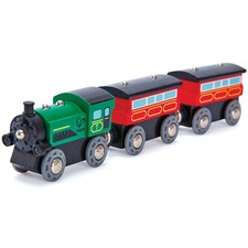 Hape: Steam-Era Passenger Train - Green  Red - 3pc Wooden Locomotive Toy,Age 3 