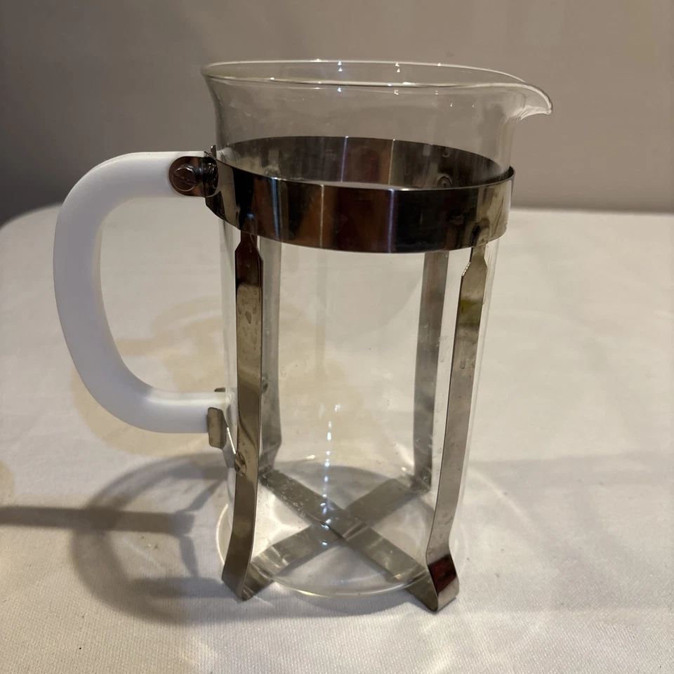 Cafetera prensa francesa 3 tazas de acero inoxidable blanco roto, vidrio, sin marca Foto 4 de 4