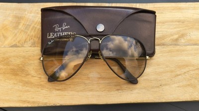 Vintage Ray-Ban Bausch & Lomb USA Aviator Leathers Bruin   Fotochromische Lenzen