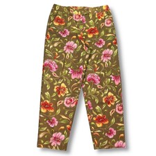 EUC VTG Talbots Stretch Floral Cropped High Rise Pants Women's 8 Olive Green