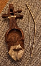 Beautiful Antique Nepali Sarangi Hand Carved Stringed Instrument with Bow