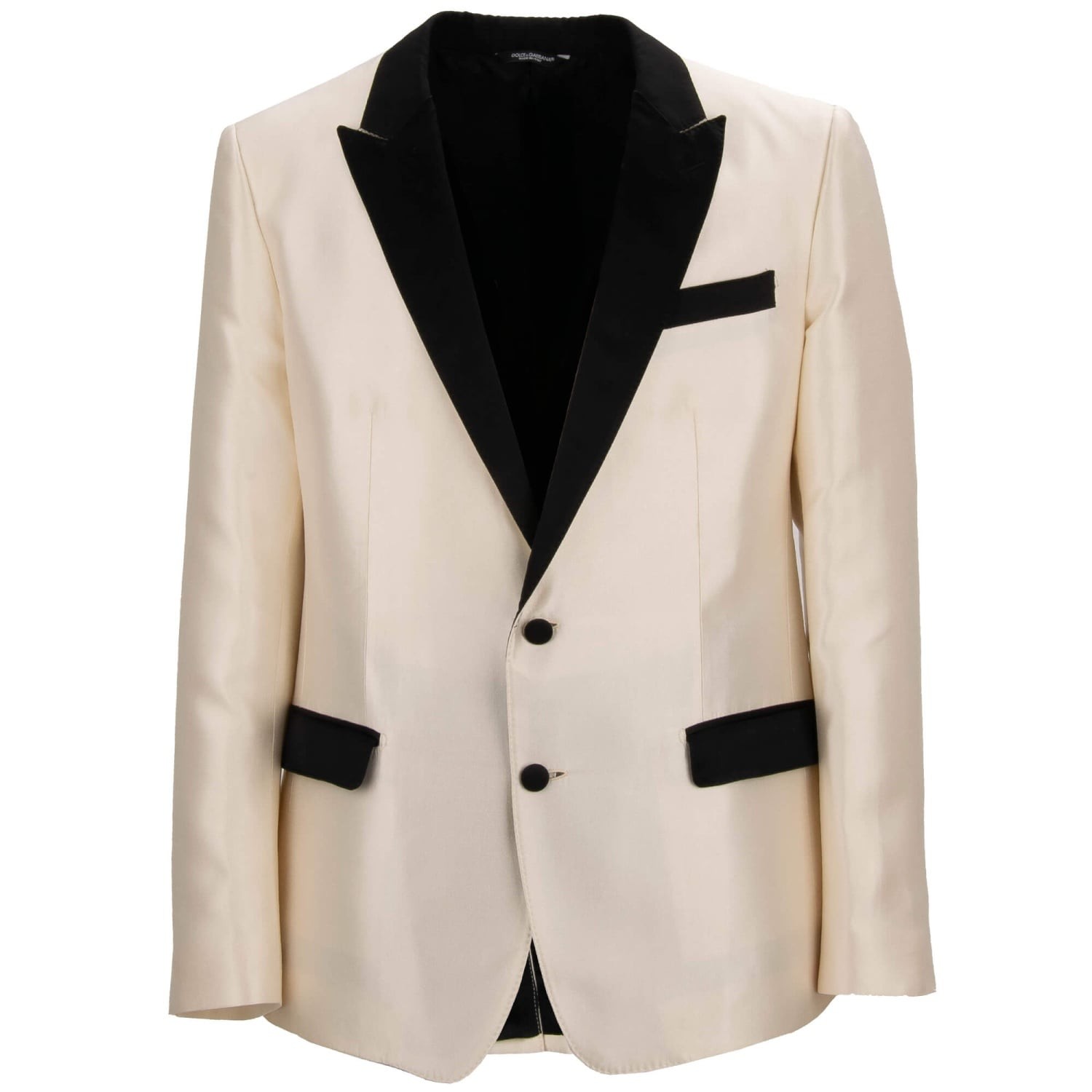 DOLCE & GABBANA Shiny Tuxedo Blazer Jacket MARTINI Black Pearl White 52 US 42 L