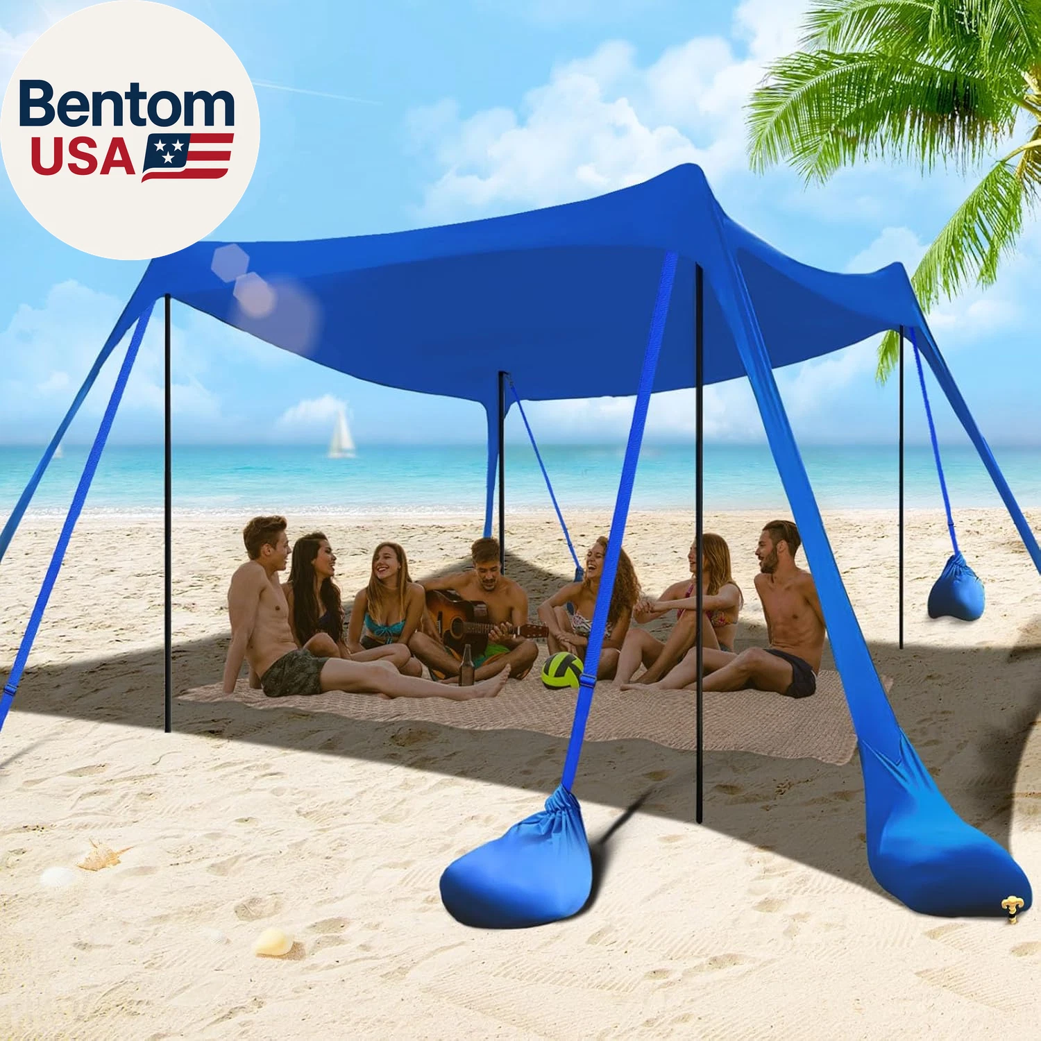 Beach Tent Sun Shelter 10X10Ft Beach Shade Canopy with 8 Sandbags, UPF 50+ Prote