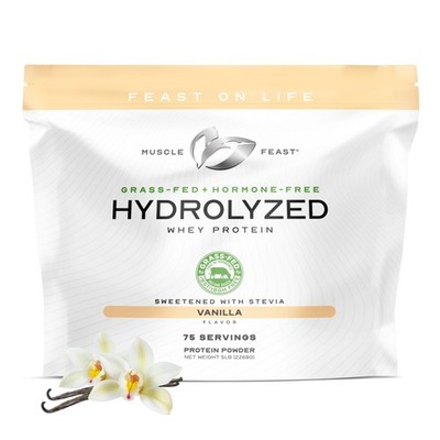 Hydrolyzed Whey Protein Powder 5lb Grass Fed All Natural Vanilla Muscle Feast