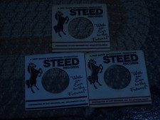 45RPM COMPANY SLEEVES. LOT OF THREE STEED. TWO RED, ONE BLACK.