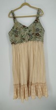 Cider Womens XL Floral Cotton Tiered Dress Beige Cottagecore Boho Ruffle Prairie