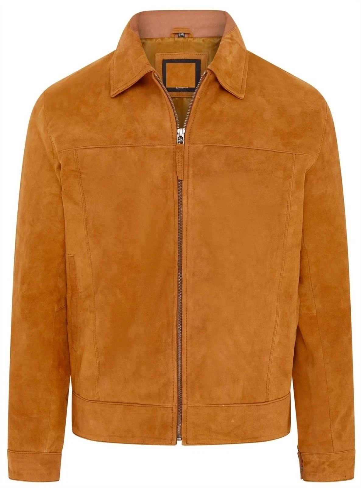 Men's Retro Brown Harrington Jacket Slim Fit Goat Suede Leather Biker Style