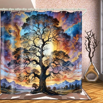 Shower Curtains Life Tree Theme, Colorful Bright Sky Brings A Unique Artistic...