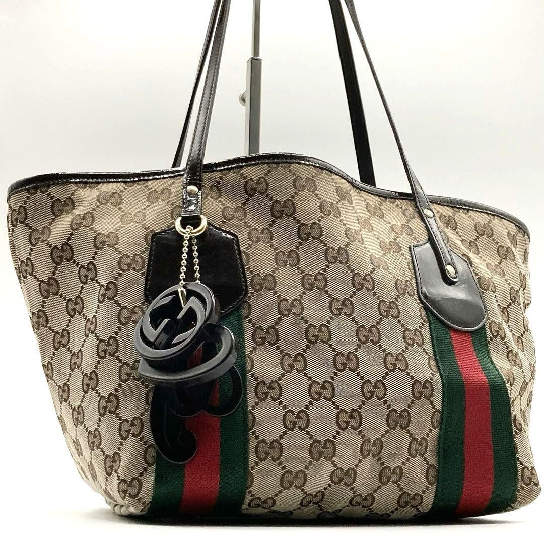 GUCCI Shelly Tote Bag with Charm in Canvas and Patent Leather Featuring Interlocking Logo JAPAN-image