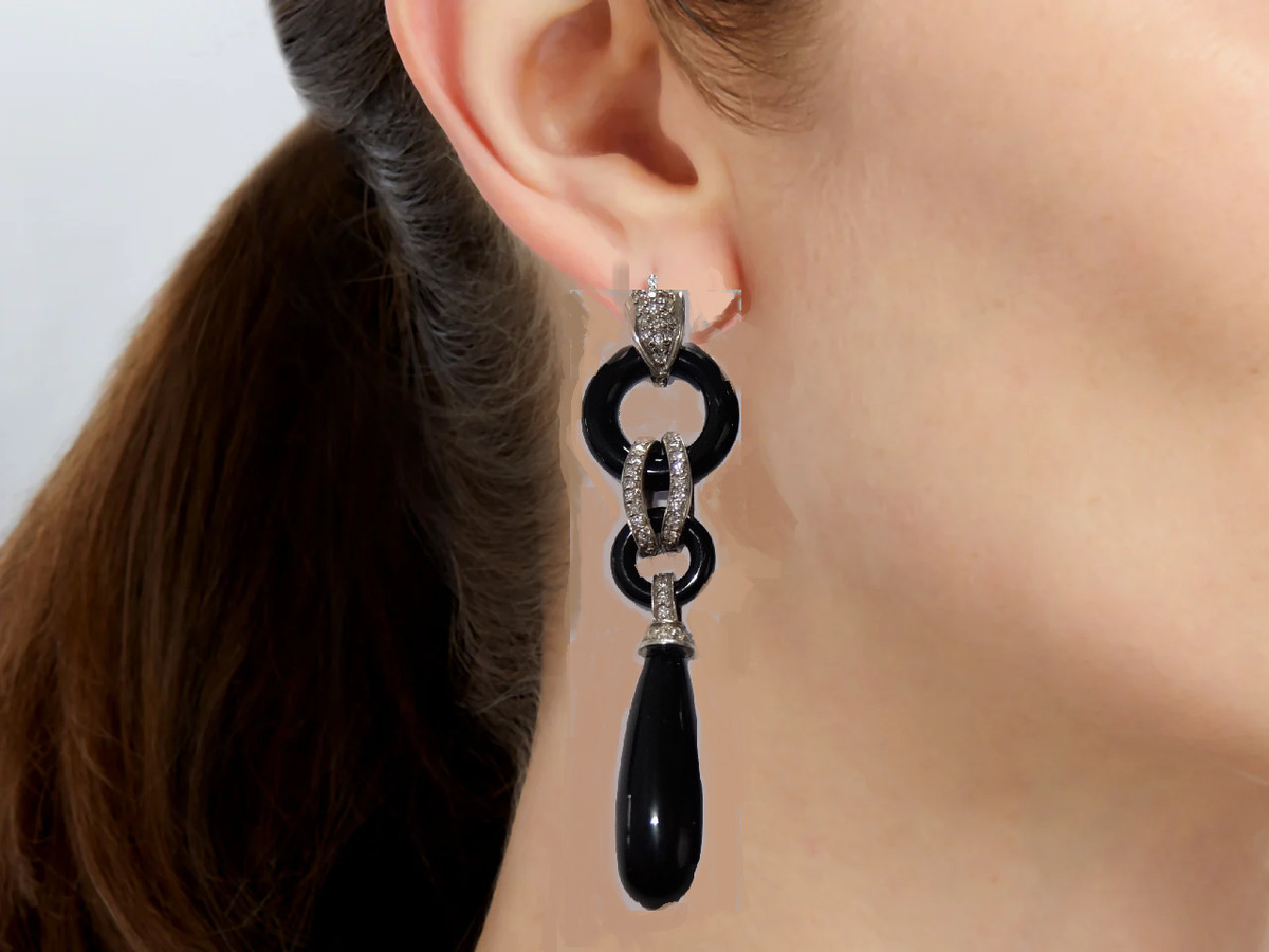 STEPHEN DWECK Sterling Silver Onyx and Pave Diamond Pendant Drop Post Earrings View 5