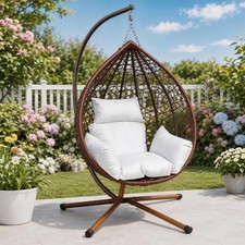 Hanging Swing Egg Chair Foldable Hammock Rattan Wicker Chair In/Outdoor Brown