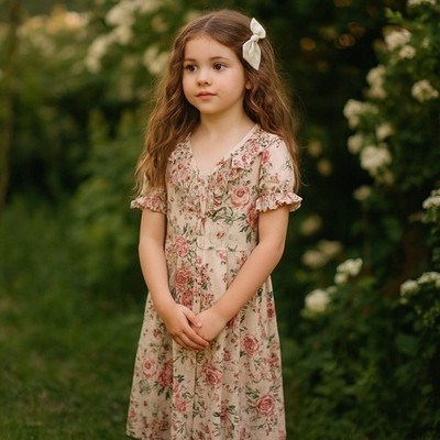knee length dresses for ladies 2Bunnies Girls' 12M-12yr Rose Lace Tulle Long Sleeve Maxi Flower Girl –  2BUNNIES main image 0