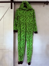 Minecraft Creeper Boys 14/16 Hooded Fleece Union Suit Pajamas One Piece Costume