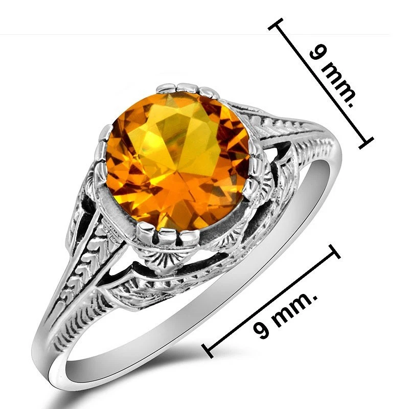 Anillo Art Nouveau de plata esterlina 925 citrino dorado natural de 2 quilates talla 6 Foto 3 de 4