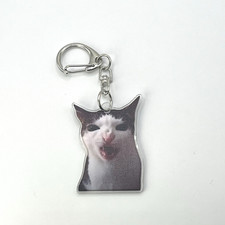 Funny Cat Keychain Charm Acrylic Meme Keyring Clip Swivel Bag Charm Gift Cute