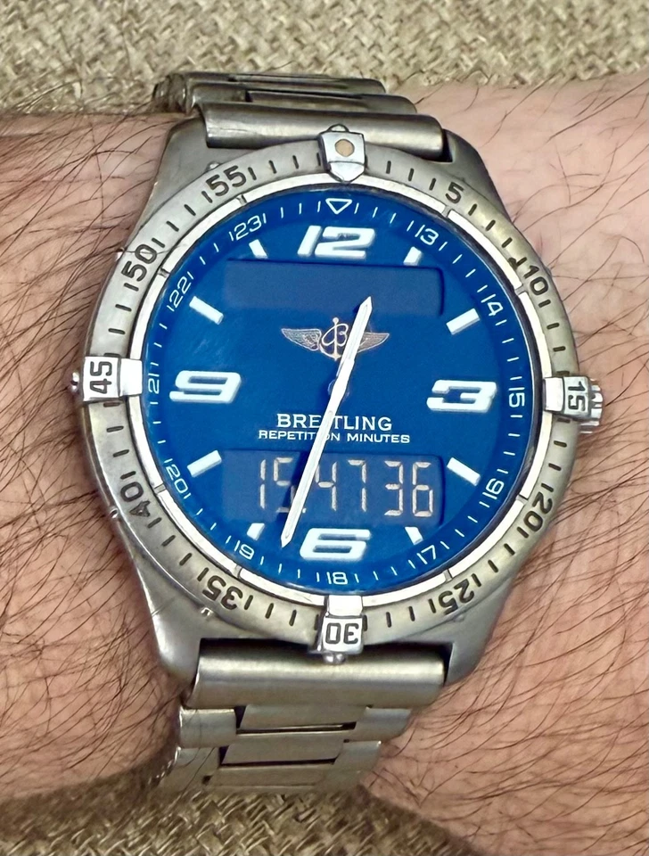 ✅ Breitling Aeroespacial Titanio 40mm Increíble Esfera Azul Marino Cuarzo Ref E65062 ✅ Foto 3 de 4
