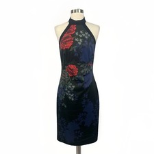 Karen Millen Pencil Dress Sleeveless Floral Halter Size 8 Cocktail Party