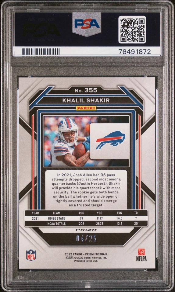 2022 Panini Prizm - Rookies Khalil Shakir #355 Blue Shimmer Prizm /25 (RC) - Image 2 of 3