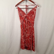 Express Womens Red And White Sleeveless V Neck Fit & Flare Dress Size Medium