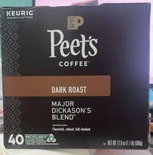Peet's Coffee, Dark Roast Keurig 40 K-Cup Pods - Major Dickason's Blend ex 07/26