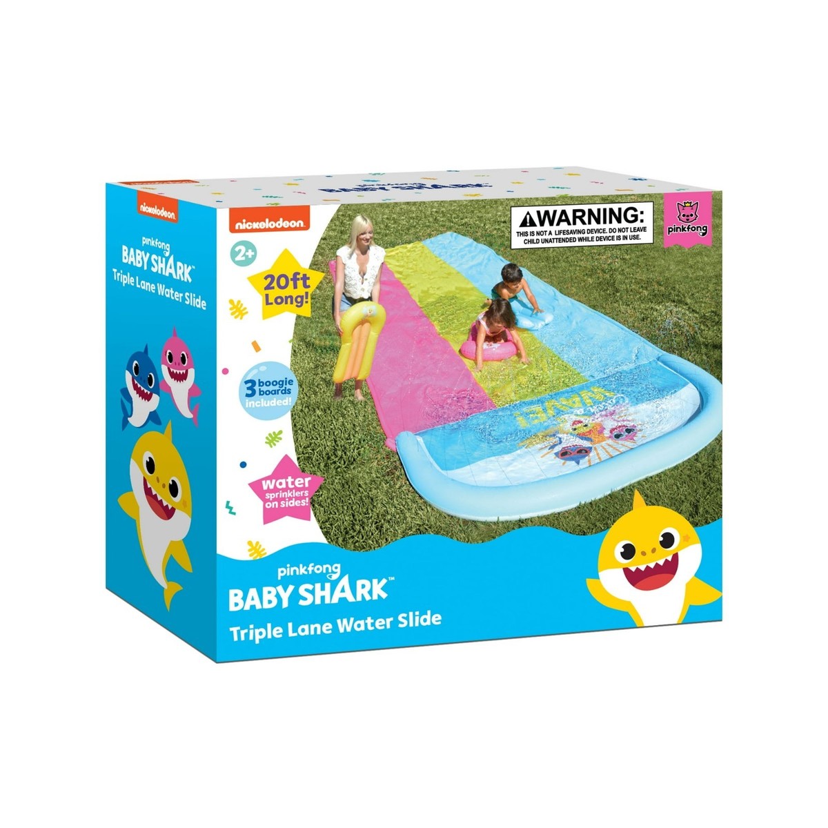 Pinkfong Baby Shark Triple Lane Water Slide 20ft , 3 Boogie Boards