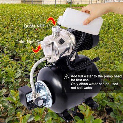 1.6HP Shallow Well Pump with Pressure Tank - Automatic Garden Water Booster
