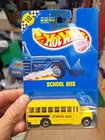 Vintage Hot Wheels #72 School Bus in Yellow 1990 Blue Card Speed Points