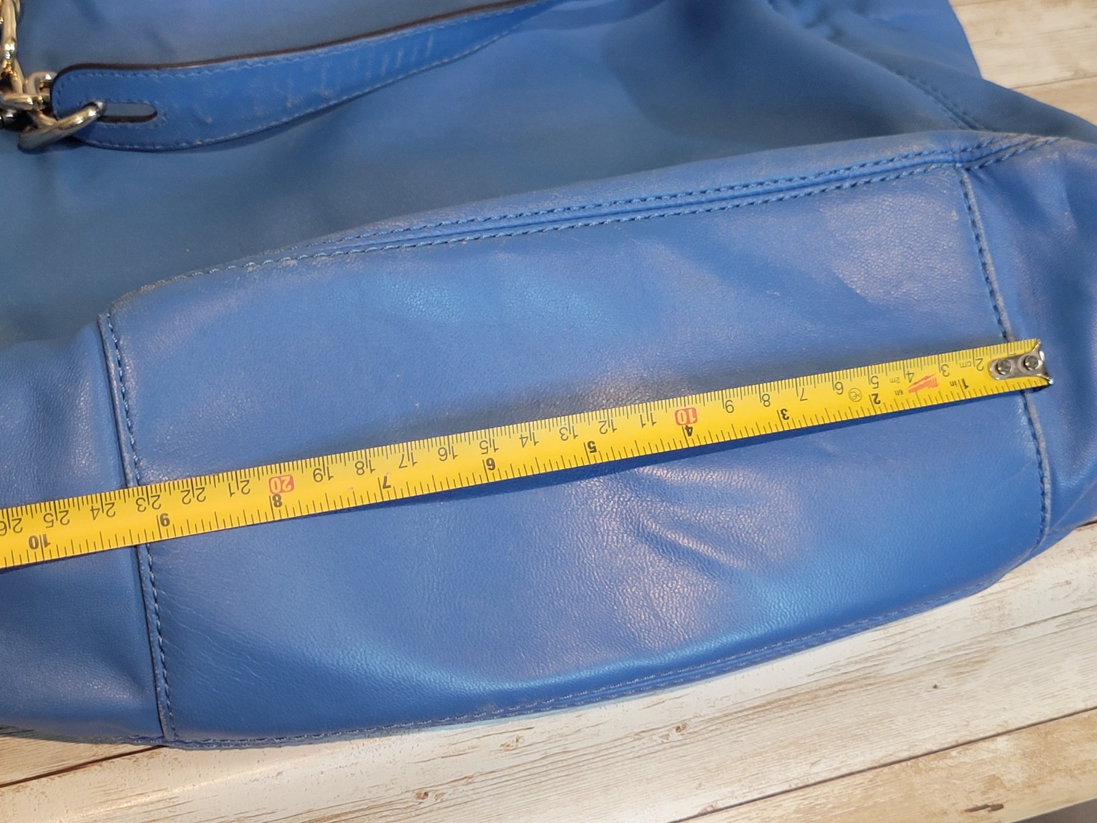 Michael Kors Leather Blue Lillie Tote Double Chain Handle Shoulder Bag Purse thumbnail 14