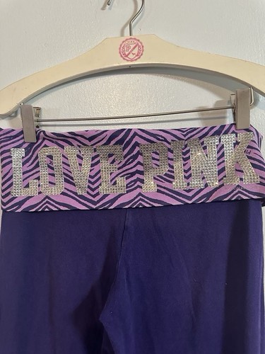 VS PINK VINTAGE Y2K FOLD OVER PURPLE BLING ZEBRA HTF RARE SM FLARE YOGA LEGGINGS - Picture 3 of 7