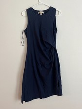 Michael Kors Sheath Dress Womens Medium Blue Ruched Side Slit Asymmetrical Hem