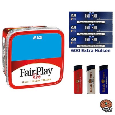 FairPlay Volumentabak Maxi Box 300g, Pall Mall Blue Xtra Hülsen, Feuerzeuge