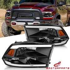2PCS LED DRL Black Headlight For 2009-2018 Dodge Ram 1500 2500 3500 Halogen