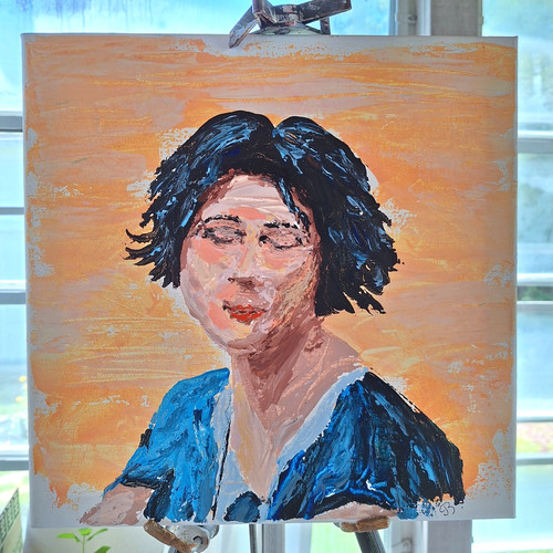 Fellsway Original Acrylic Painting Female Portrait Colorful Modern 12x12 Canvas
