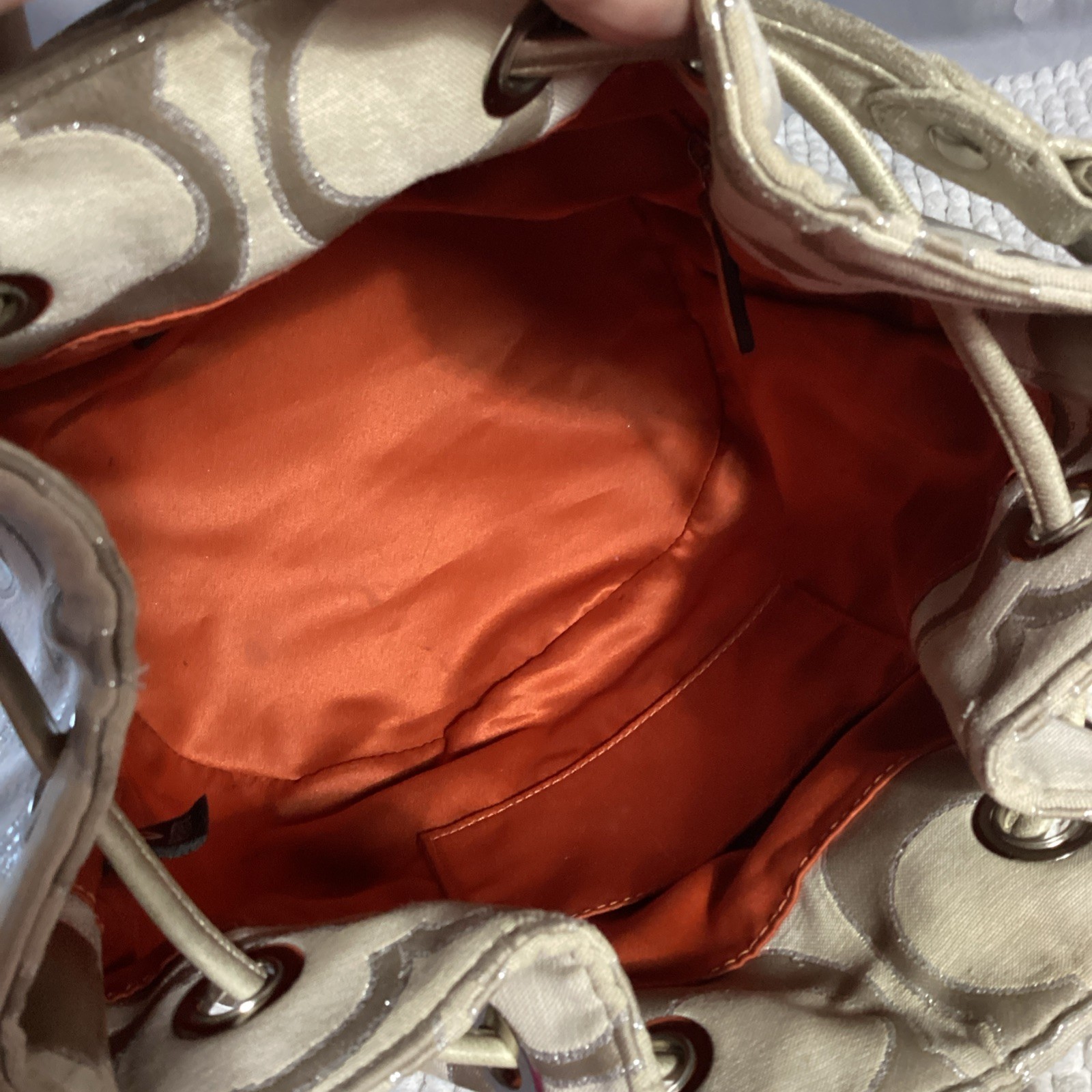 Coach Signature Tan Poppy Lurex Drawstring Bucket Shoulder Bag #17930 thumbnail 9