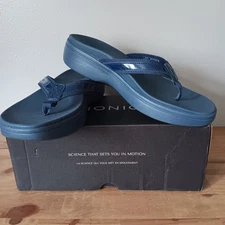 Vionic High Tide II Toe Post Navy Blue Patent Leather Sandal Womens size 11W NEW