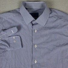 David Donahue Shirt Mens Size 17 Blue Check Trim Dress Button Up Long Sleeve