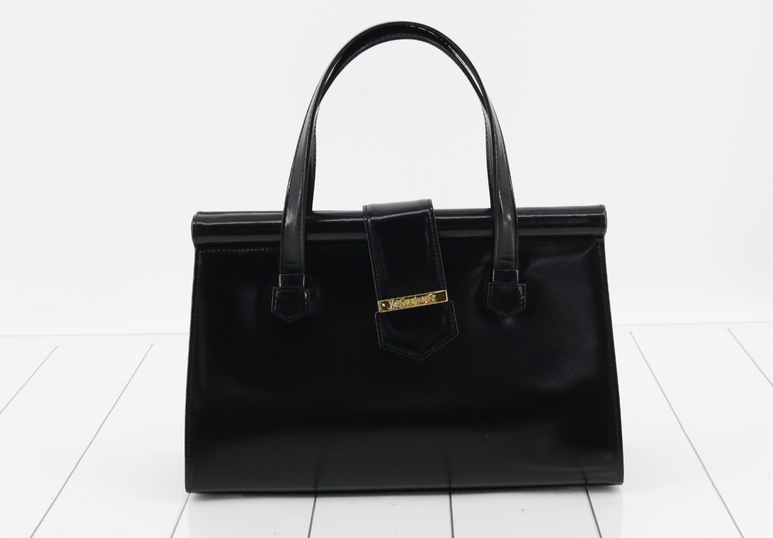 Borsa YSL Saint Laurent vintage strutturata in pelle nera e oro