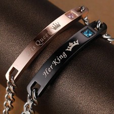 His Queen Her King Stainless Steel His and Hers Matching Couple Lover Bracelet