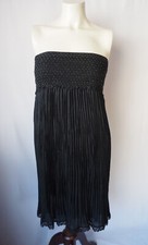 Express 100% Silk Strapless Tube Top Dress w/Silk Lining Beaded Pleated Black XS
